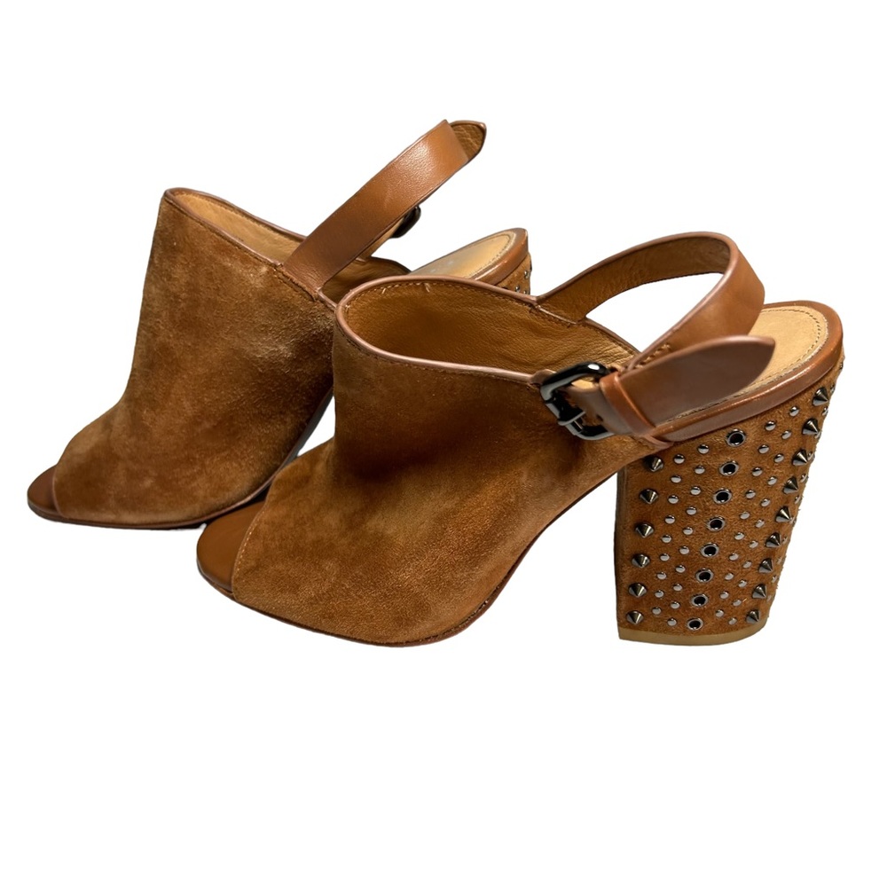 Coach Brown Suede Studded Block Heel Sandal - Picture 13 of 14